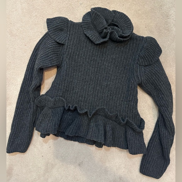 Ganni Open Back Ruffled Knit Wool Blend Sweater - Picture 3 of 3